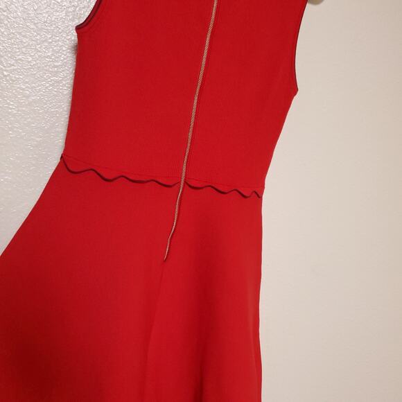 TED BAKER Scalloped Red Ribbed Sleeveless Party Dress Ted Sz 3 US 8 - Picture 10 of 11